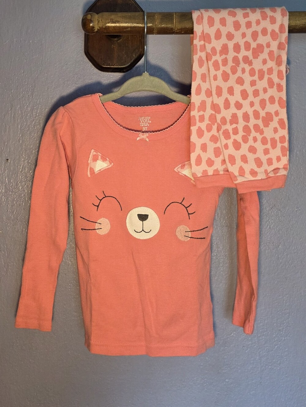 Pink Kitty Cat Just One You By Carter's Pajama Set 3t 100% Cotton